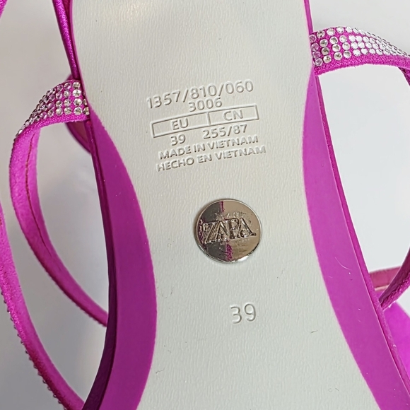 Zara Vibrant Pink Embellished Strappy Heeled Square Toe Sandals Women's Size 39 - Picture 8 of 14